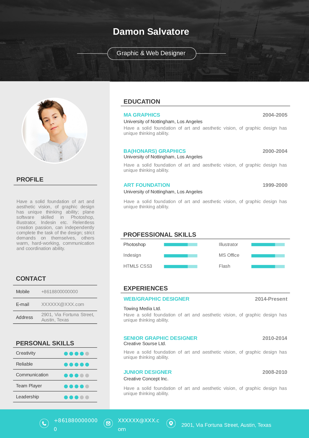 3页式欧美风格精致英文简历（双色可选）.doc 第4页