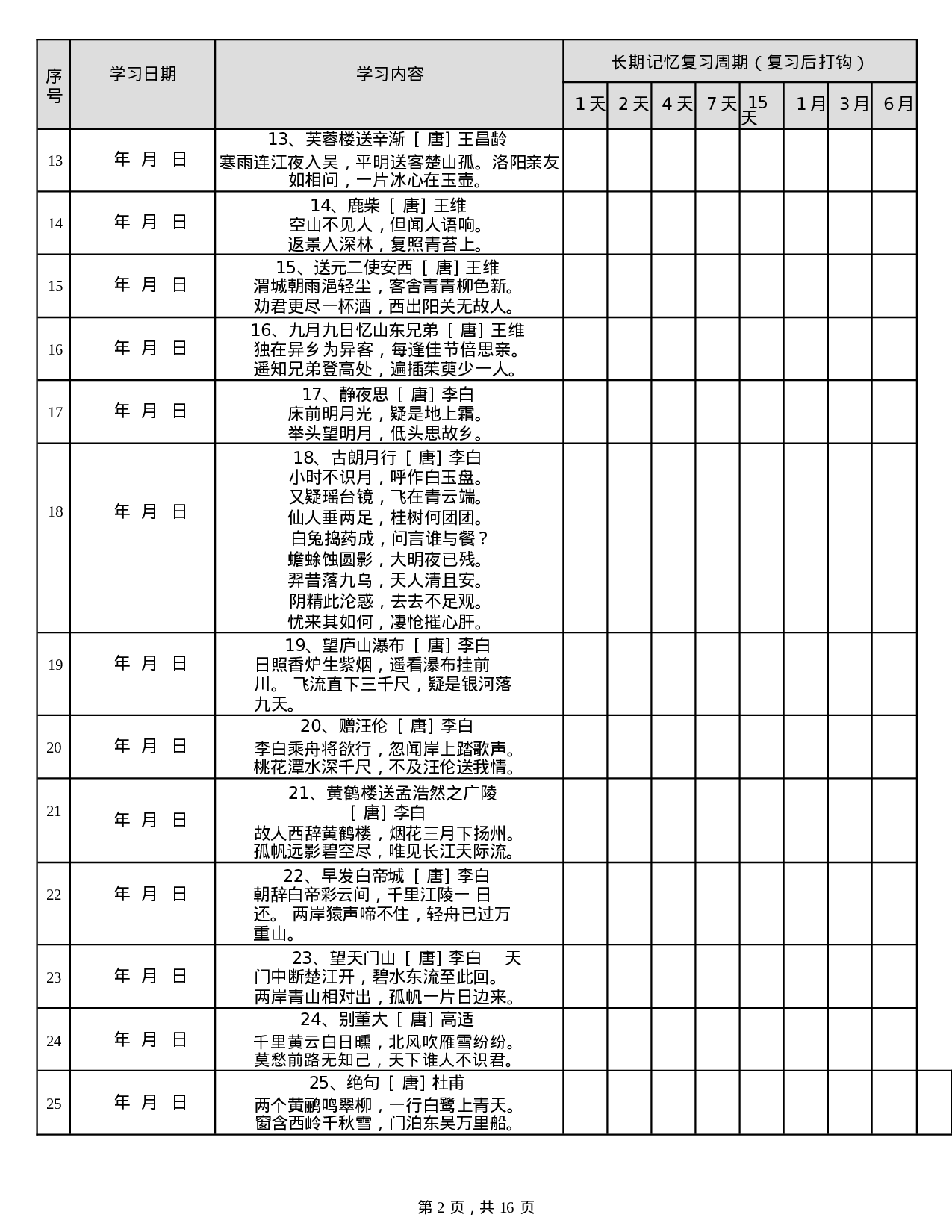 艾宾浩斯遗忘曲线背小学古诗75+80首计划表(可编辑).docx 第2页