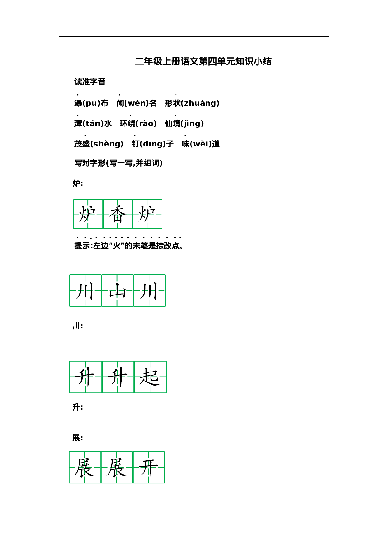 二（上）语文第四单元知识重点.docx 第1页