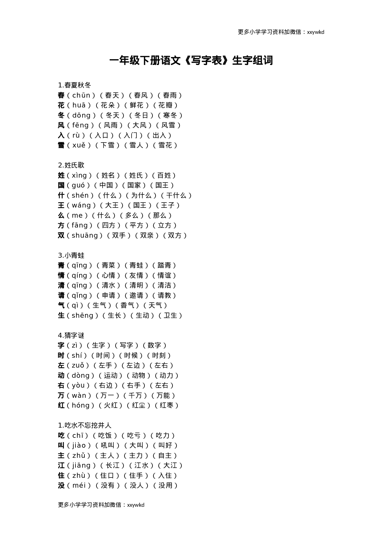 部编版语文一年级下册生字组词汇总.docx 第1页