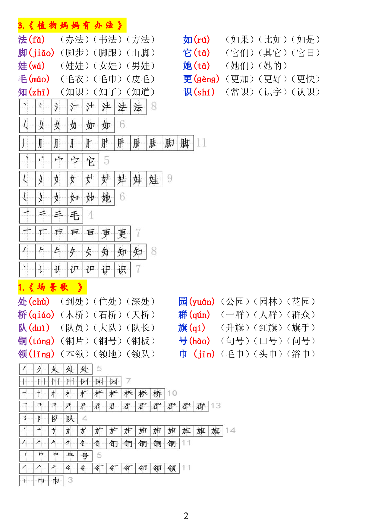 二年级语文上册《生字拼音、笔顺、组词》9.7(1).pdf 第2页