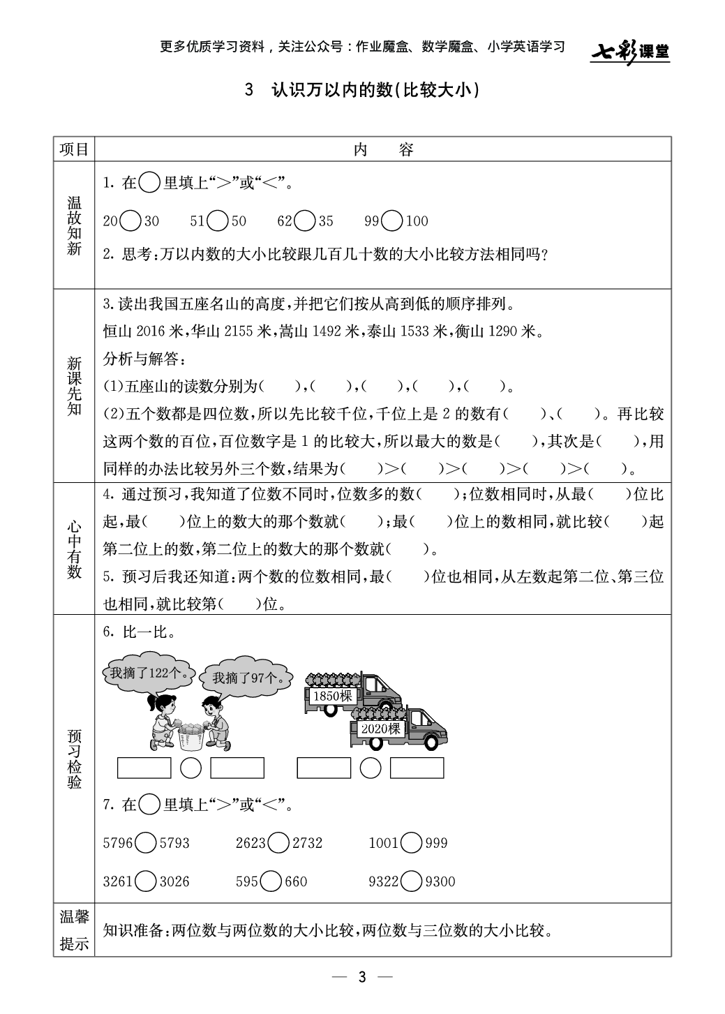 20秋冀教版数学三年级上册预习卡(1).pdf 第4页