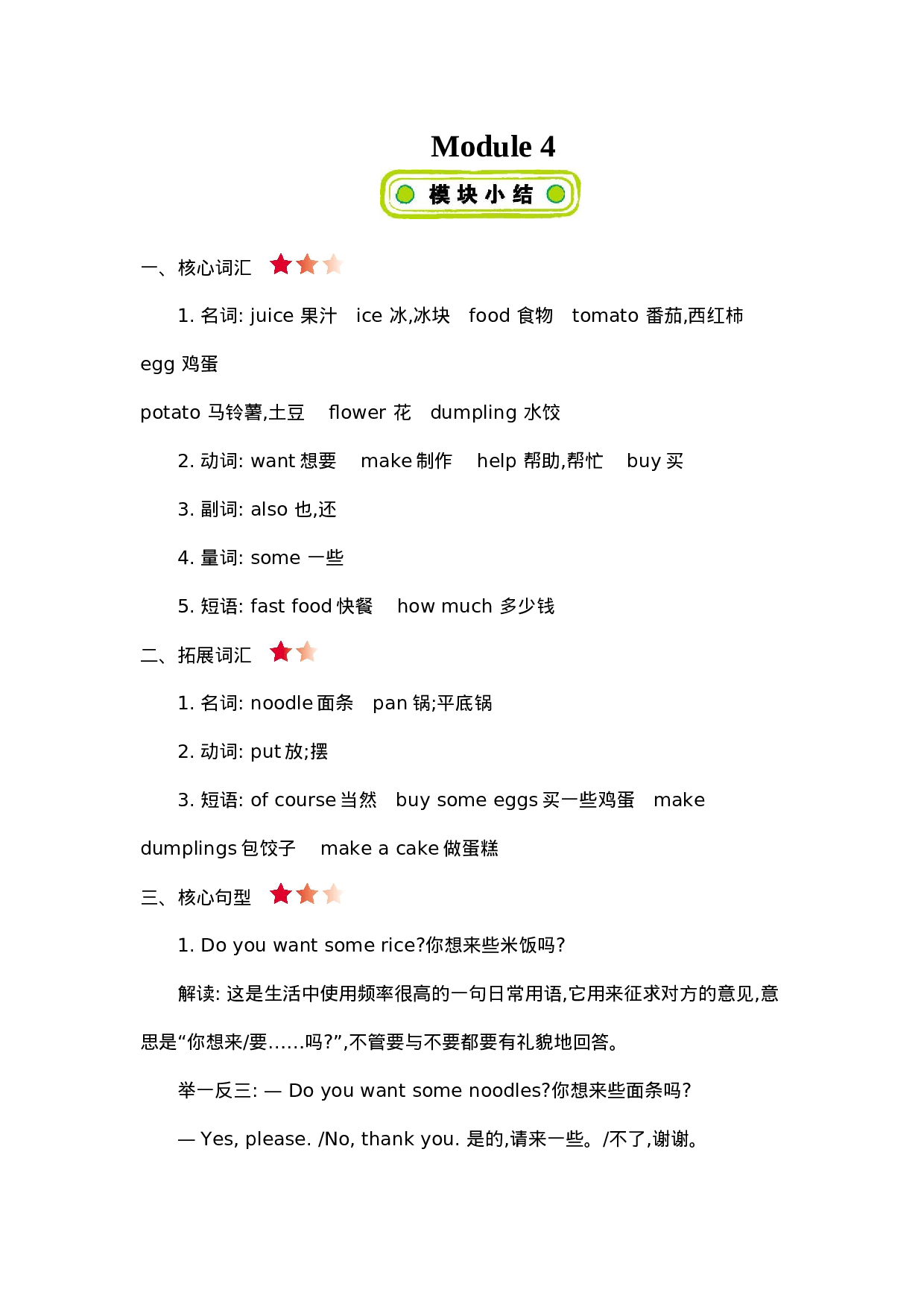 四（上）外研 Module 4知识清单.docx 第1页