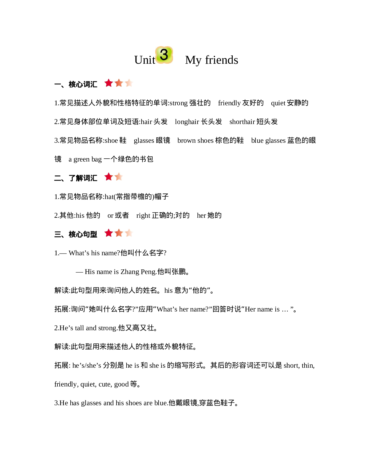 四（上）人教PEP版：Unit 3 知识清单.docx 第1页
