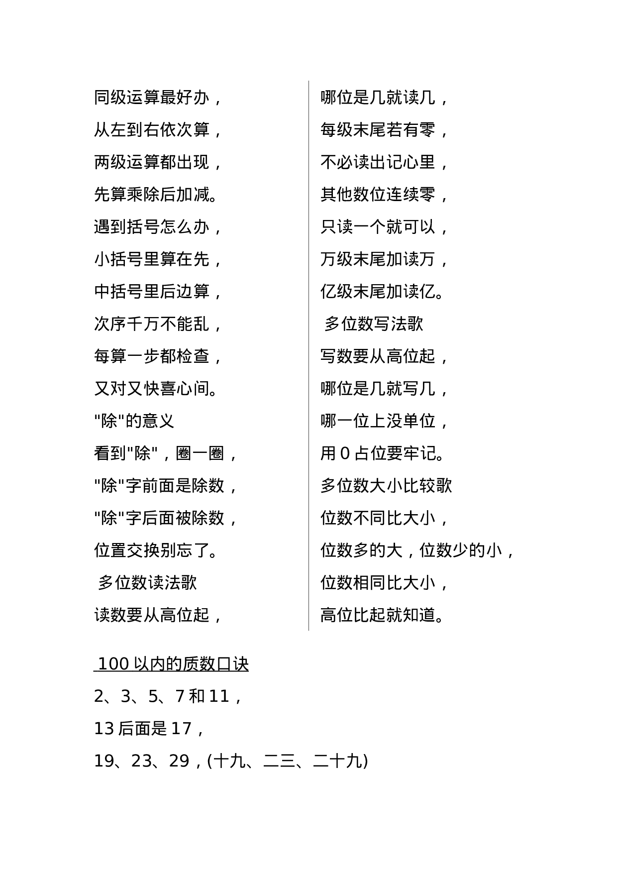 三（下）数学《知识点记忆口诀》，孩子熟背.docx 第2页