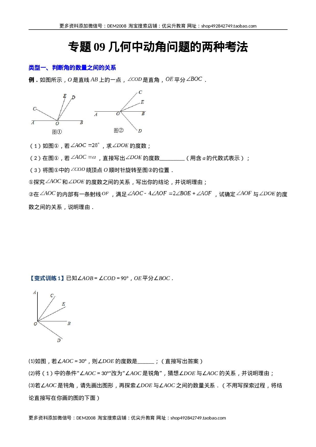 专题09 几何中种动角问题的两种考法（原卷版）（人教版） .docx 第1页