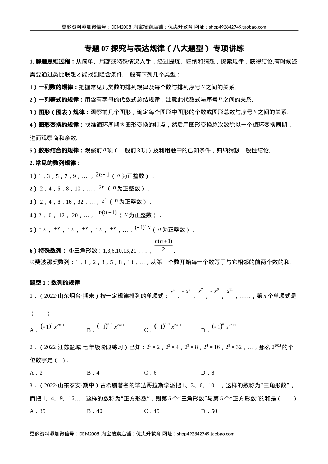 专题07 探究与表达规律（八大题型） 专项讲练（原卷版）.docx 第1页