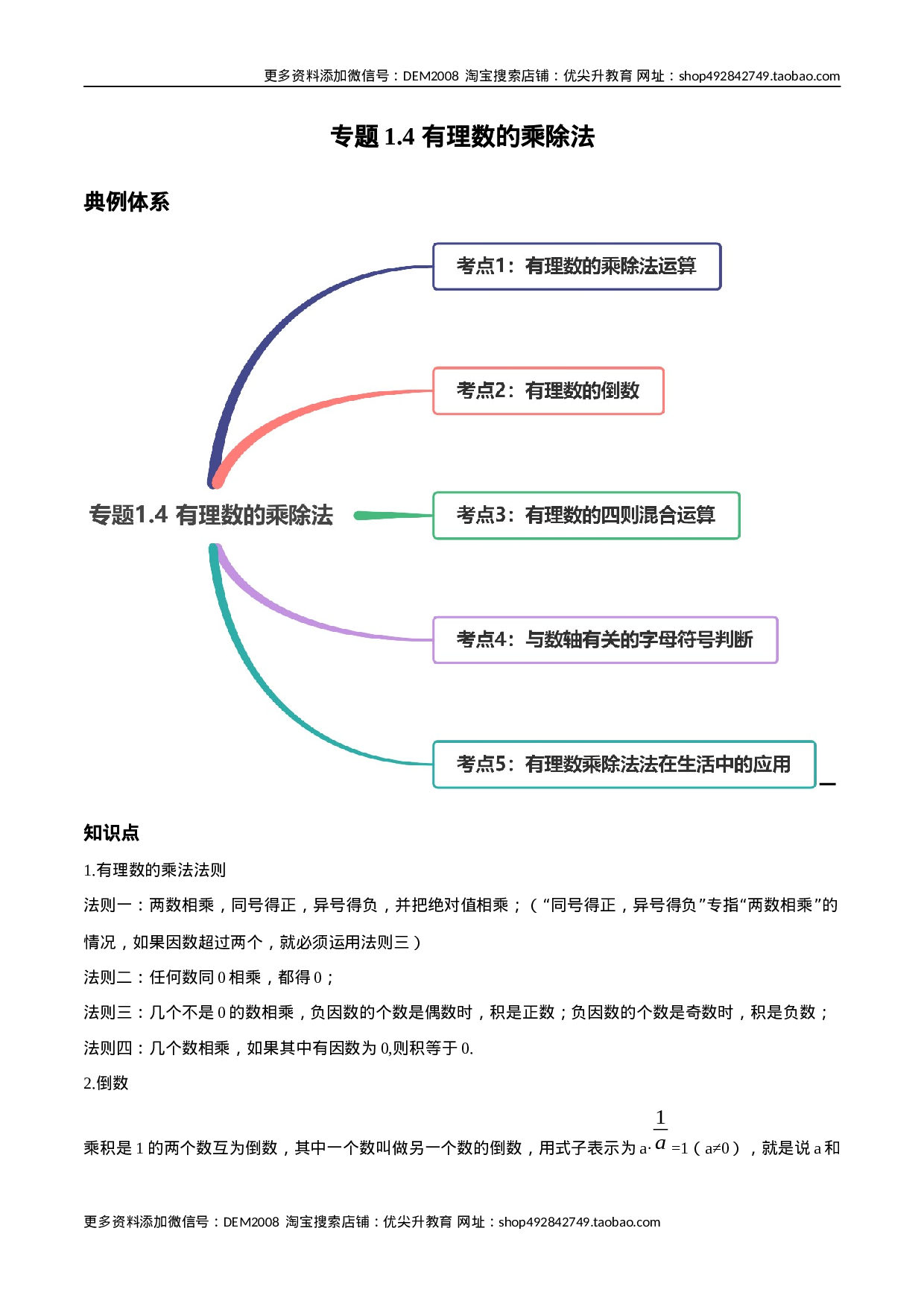 1.4 有理数的乘除法讲练（原卷版）（人教版）(1).docx 第1页