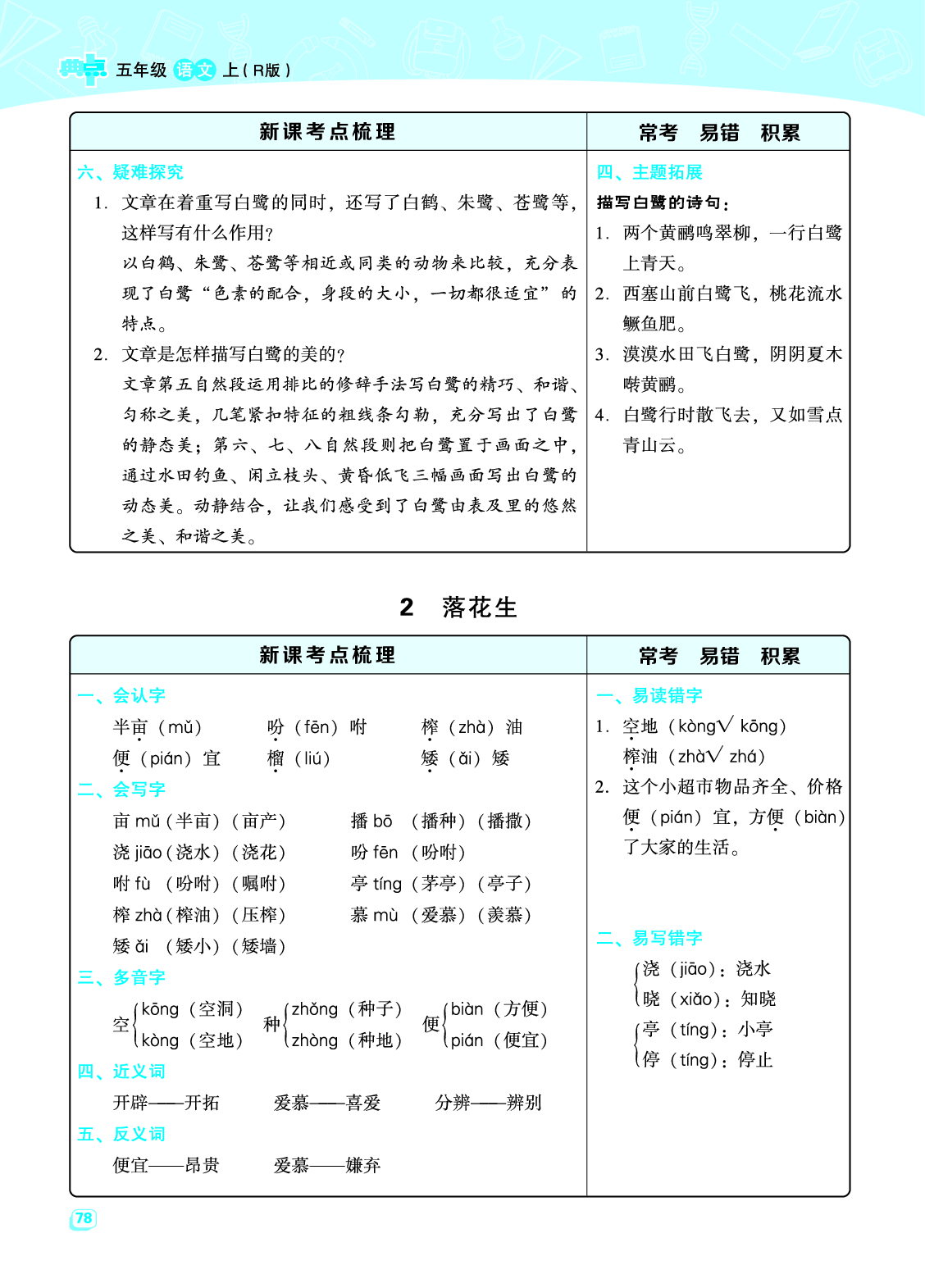 五（上）语文名师规划每一课重考点梳理（全册）.pdf 第2页