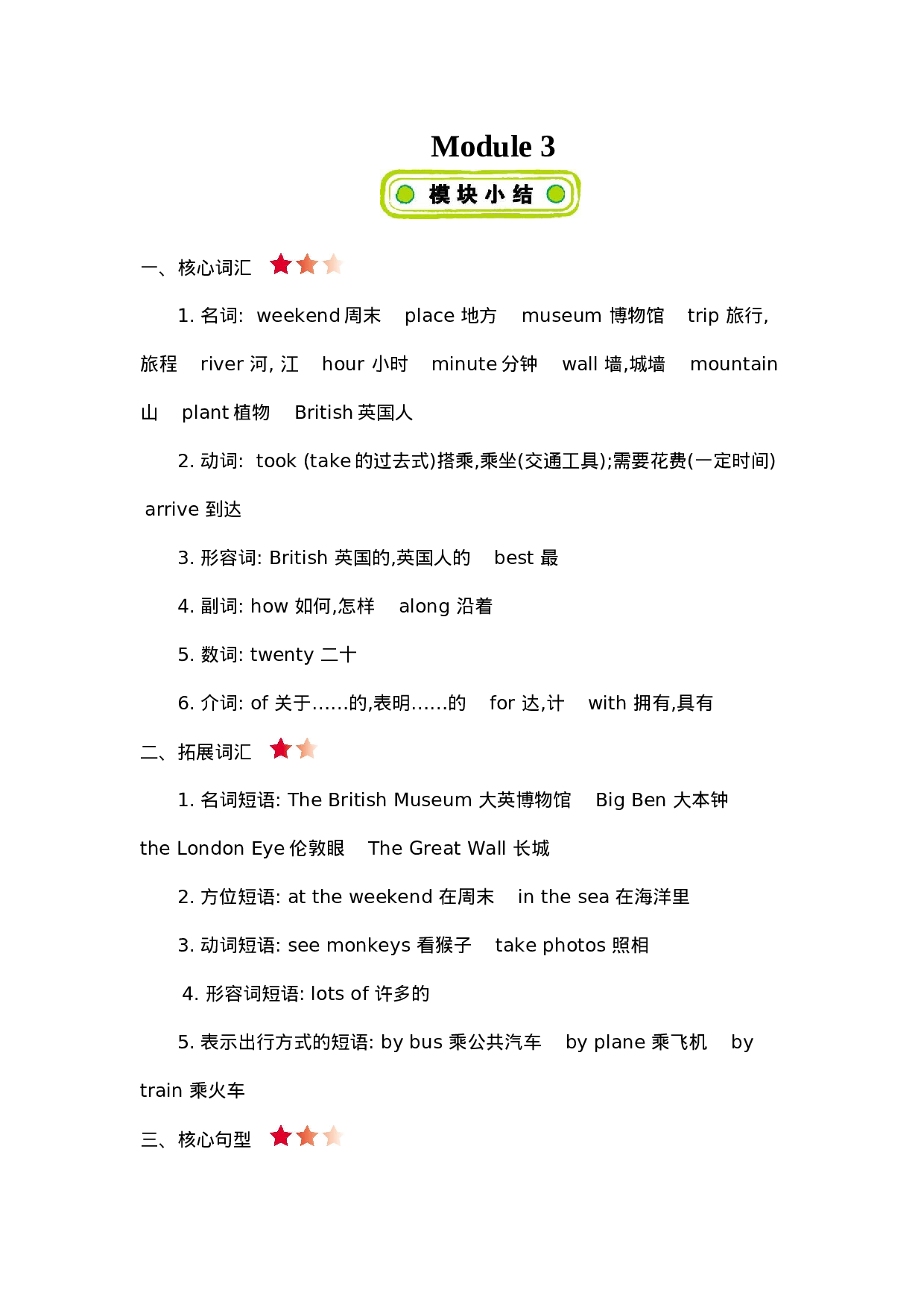 五（上）外研 Module 3 知识清单.docx 第1页