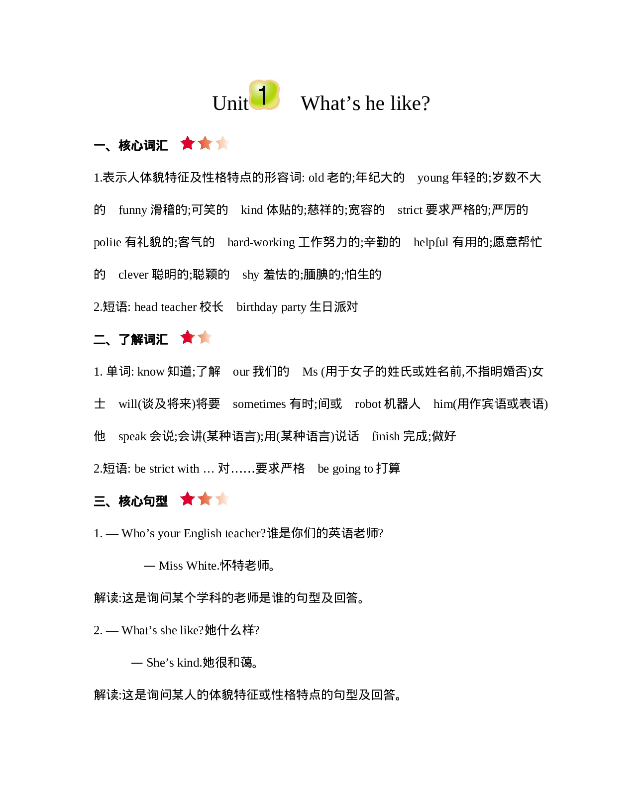 五（上）人教PEP：Unit 1 知识清单.docx 第1页