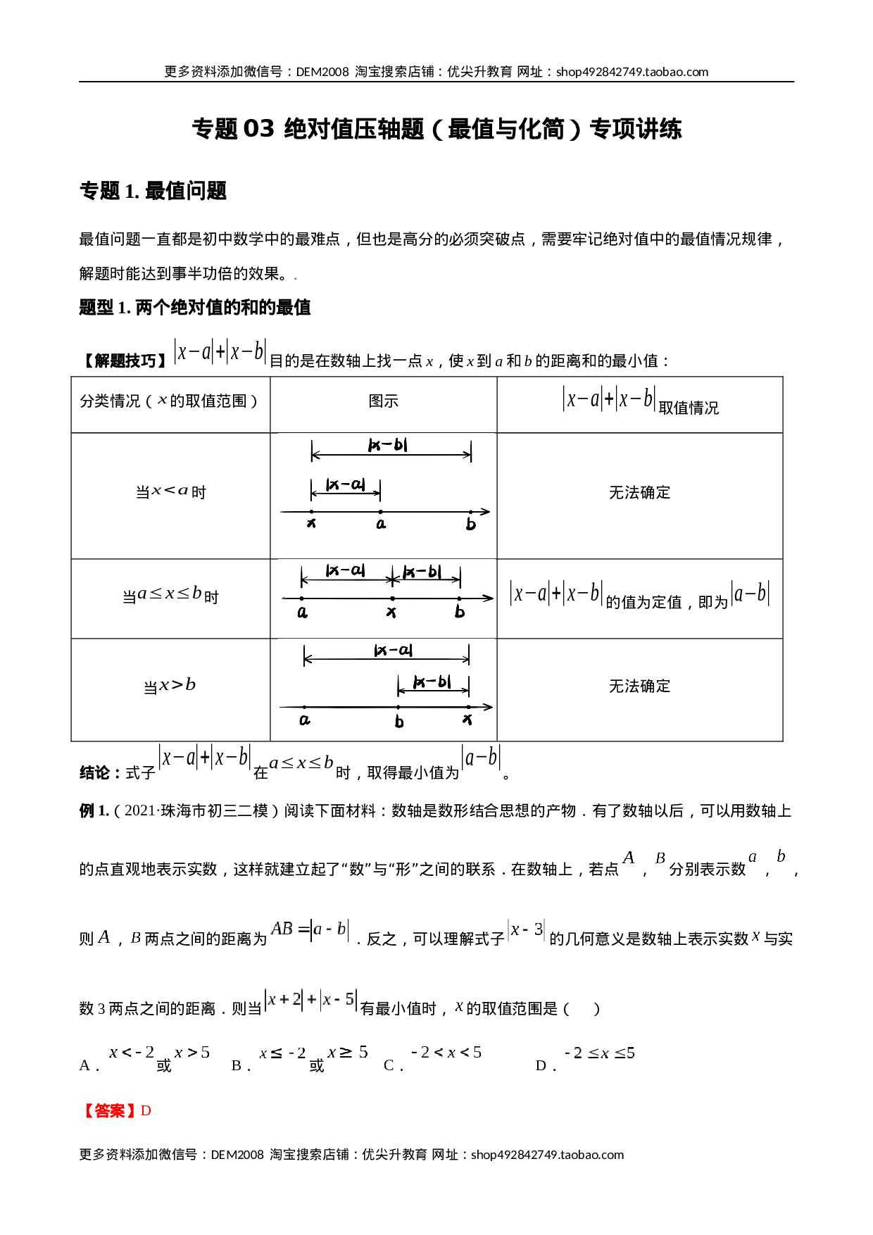 专题03 绝对值压轴题（最值与化简）专项讲练（人教版）（解析版）(1).docx 第1页