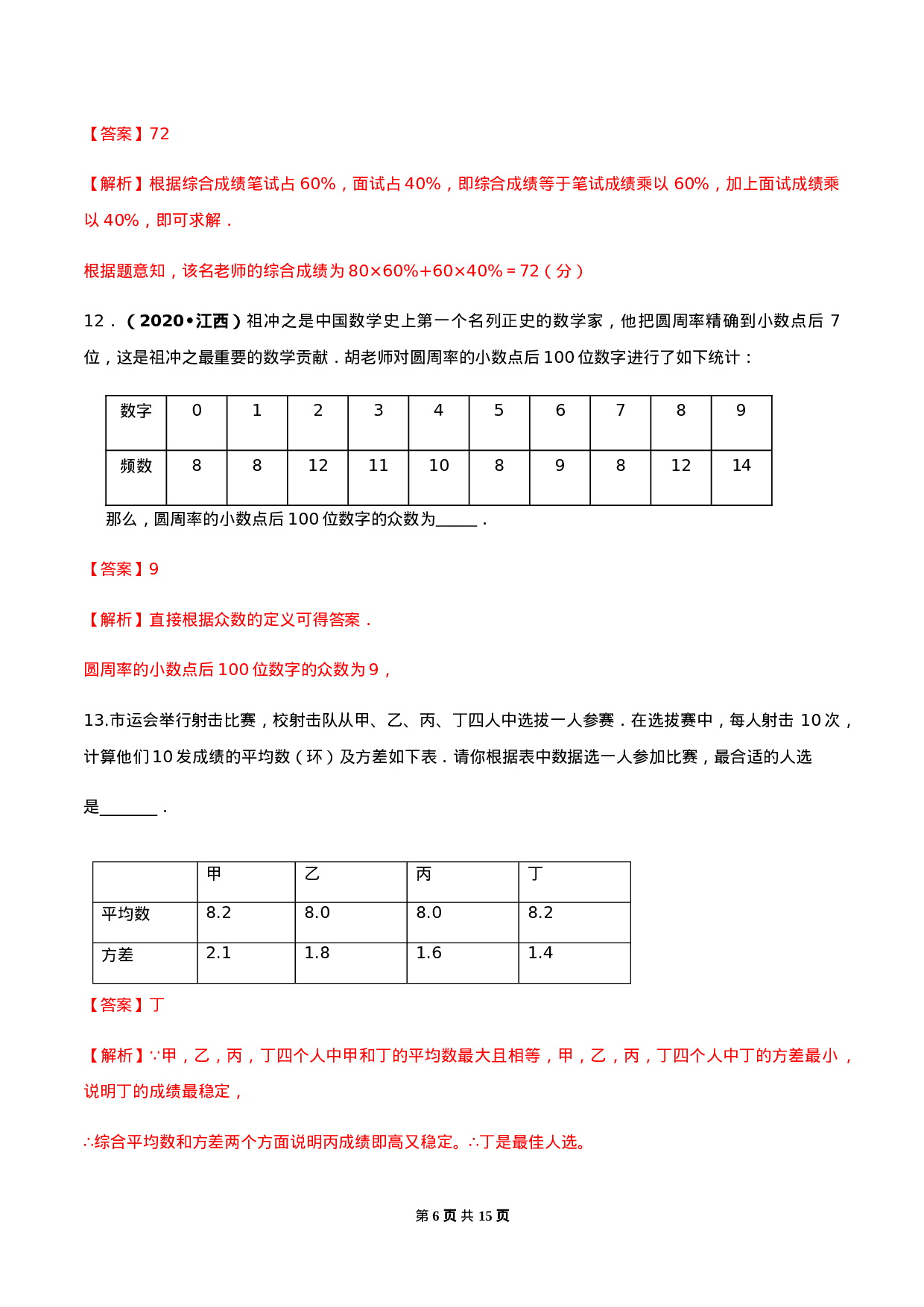 第二十章 数据的分析达标检测试卷（解析版）-2020-2021学年八年级数学下册精讲精练（人教版）.docx 第6页