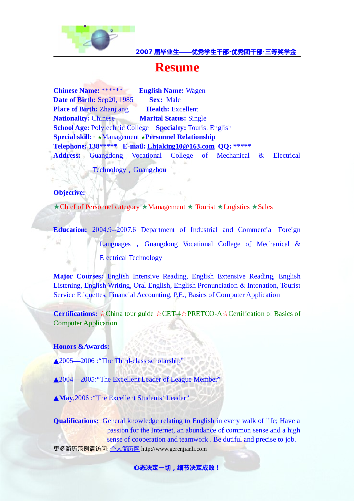 简历模版20070008.doc 第3页