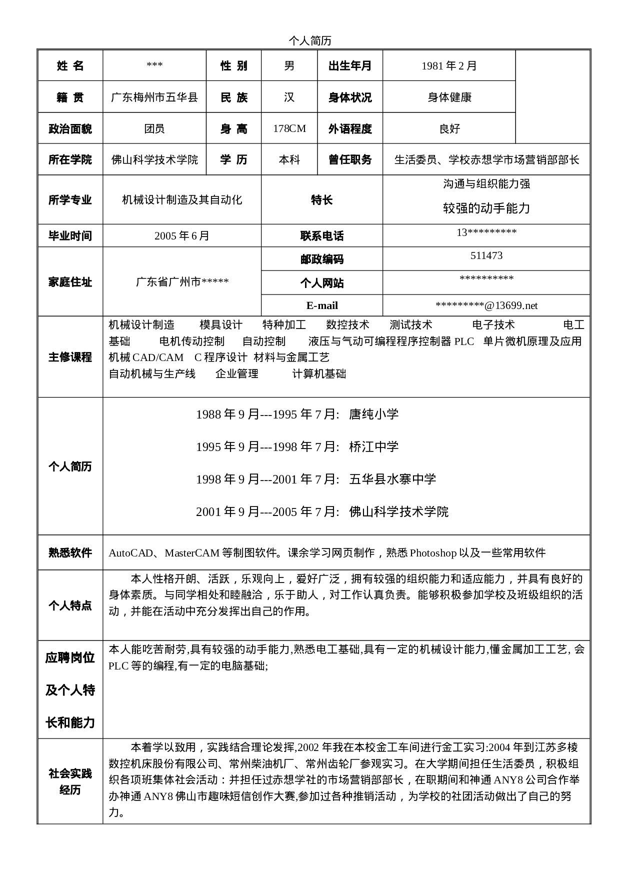 简历模版20070005.doc 第1页