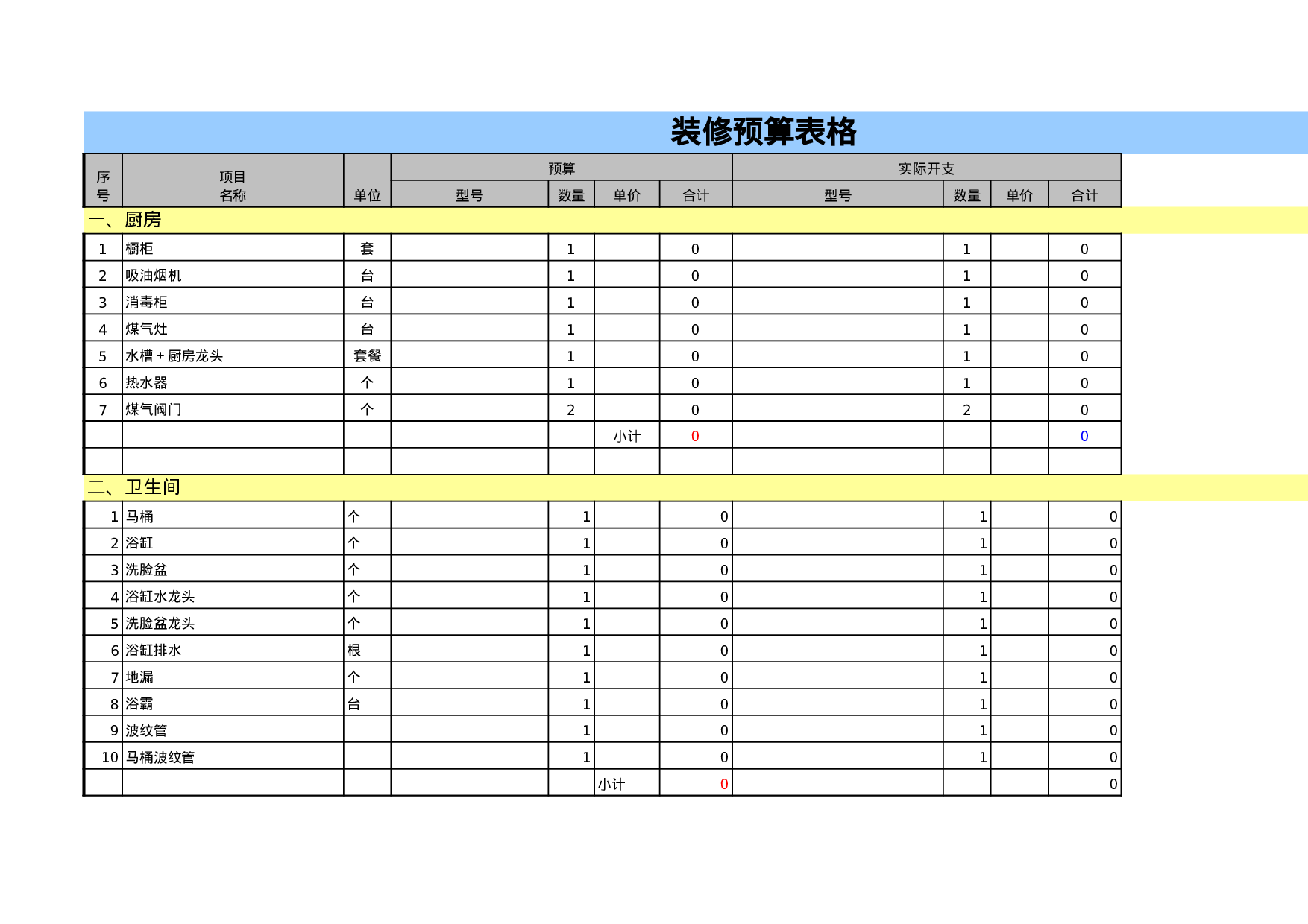 装修预算表格.xls 第1页