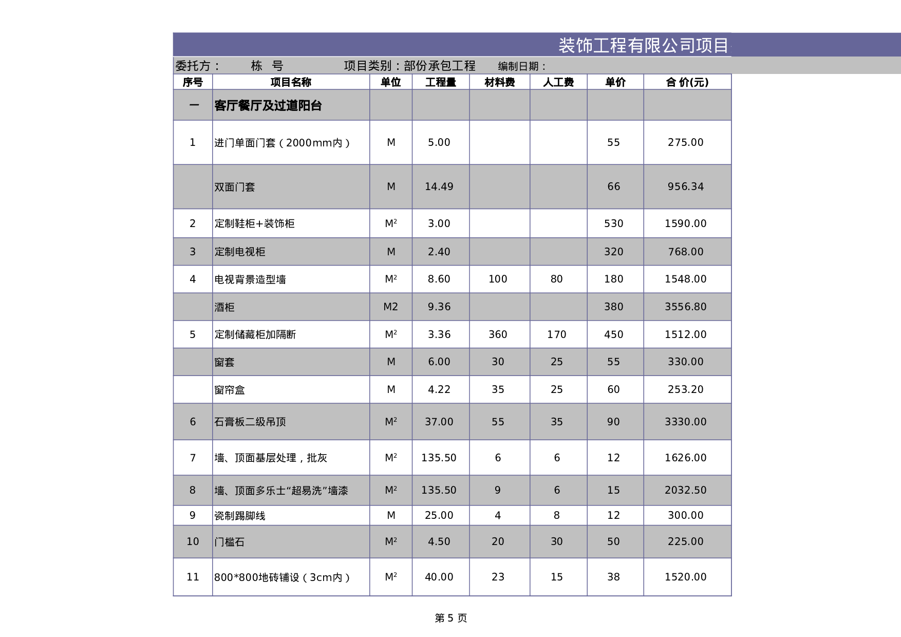 装饰工程预算表.xls 第5页