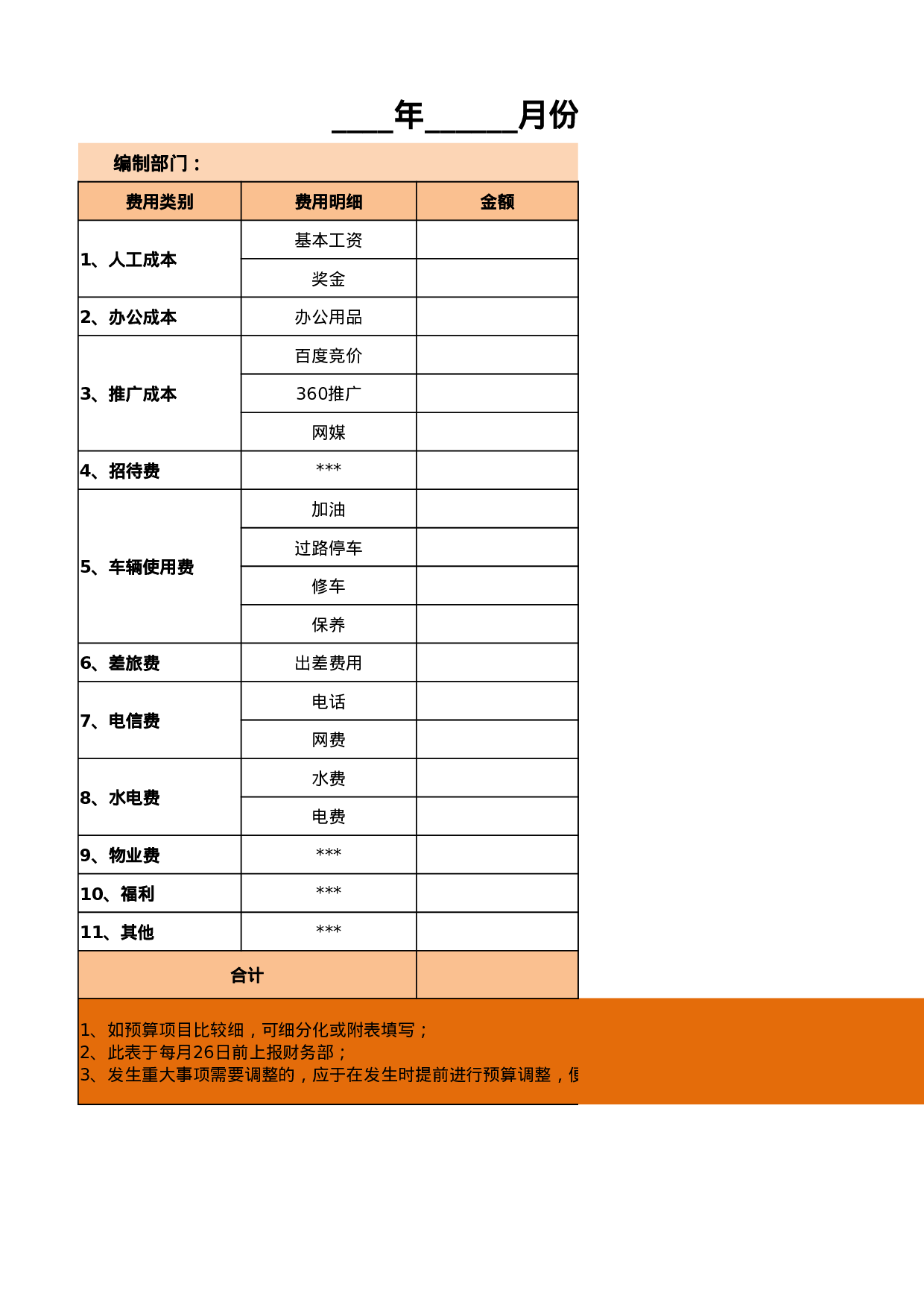 月度部门财务预算表.xlsx 第1页