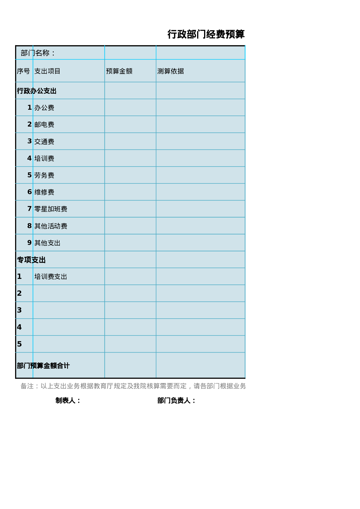 行政部门经费预算申请表.xls 第1页