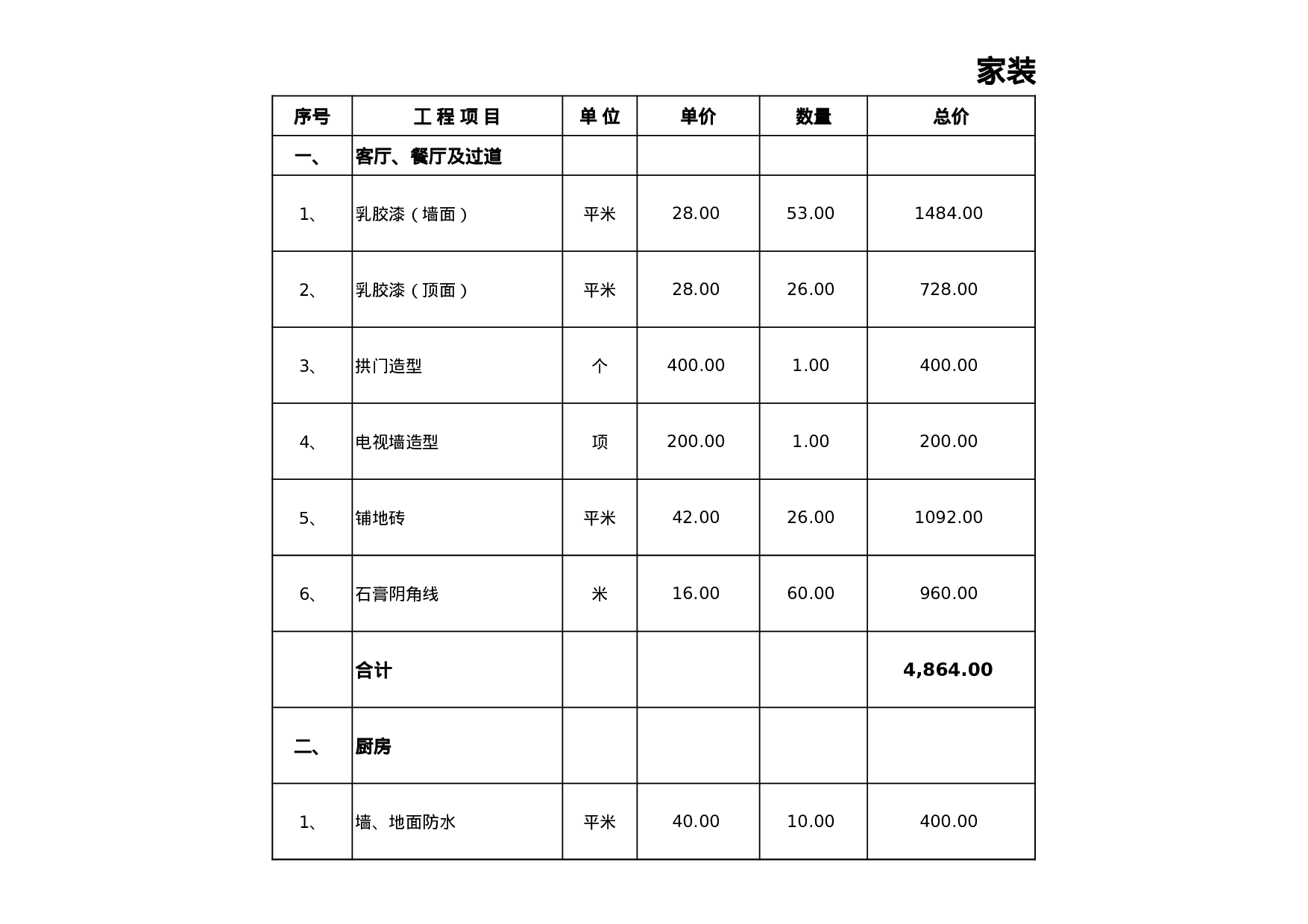 家装预算书.xls 第1页