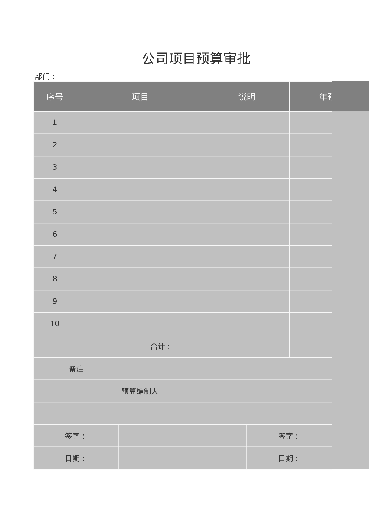 公司项目预算审批excel模板.xls 第1页
