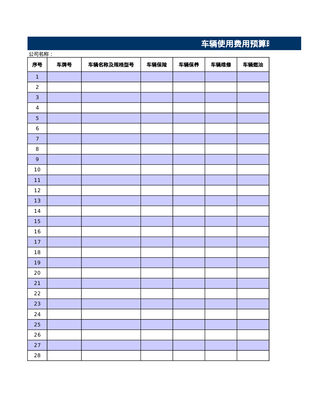 车辆费用预算明细空白表.xls 第1页