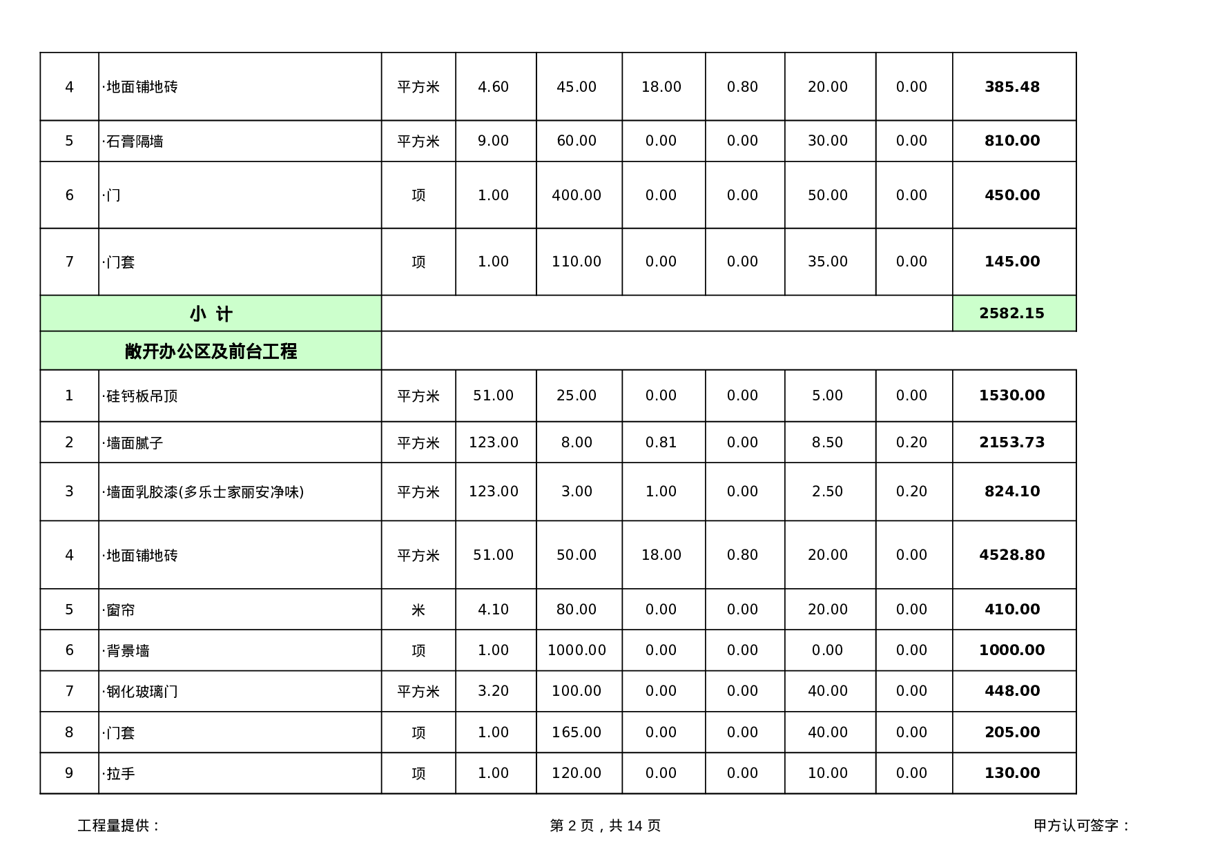 办公室室内装修预算报价表.xls 第2页