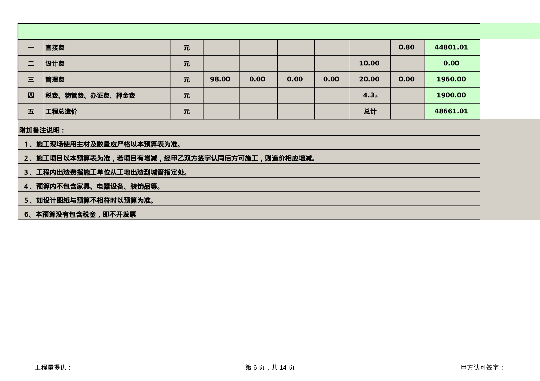 办公室室内装修预算报价表.xls 第6页