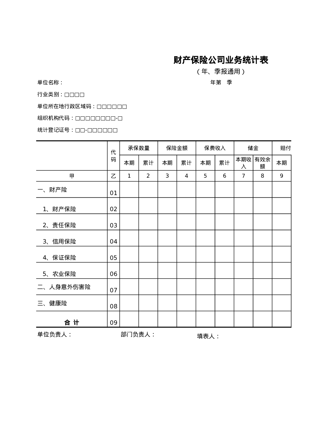 财产保险公司业务统计表.xls 第1页