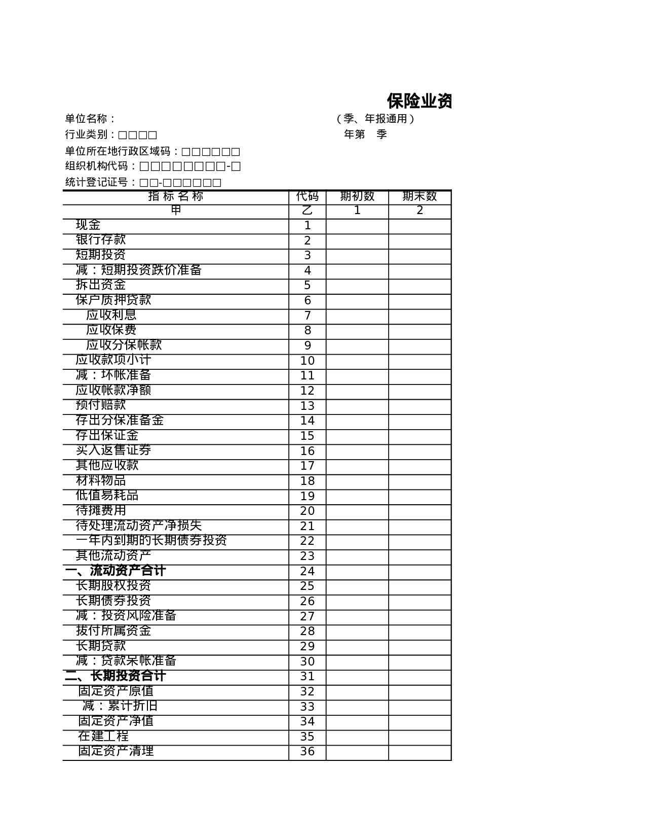 保险业资产负债表.xls 第1页