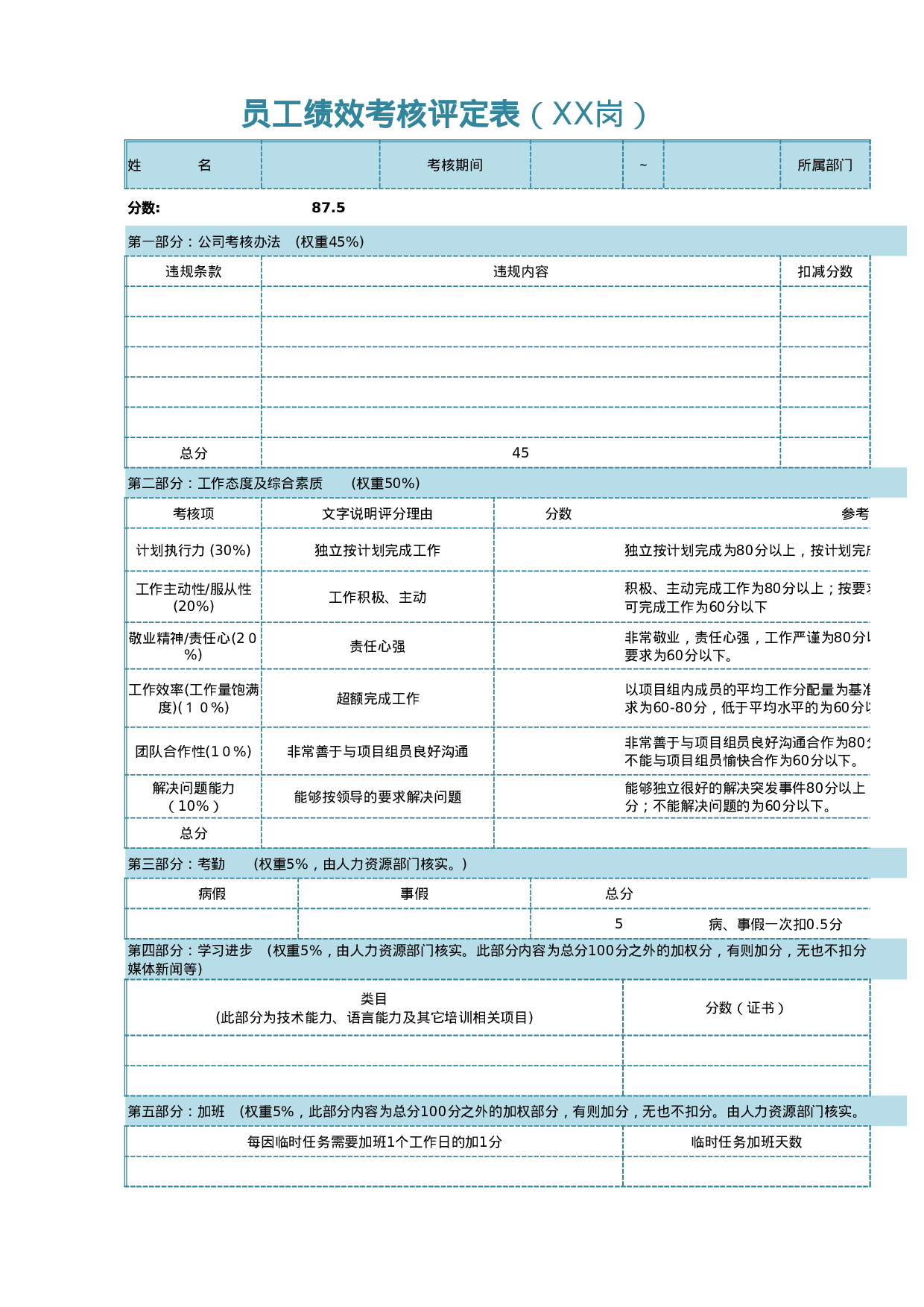 员工绩效考核表Excel表.xlsx 第1页