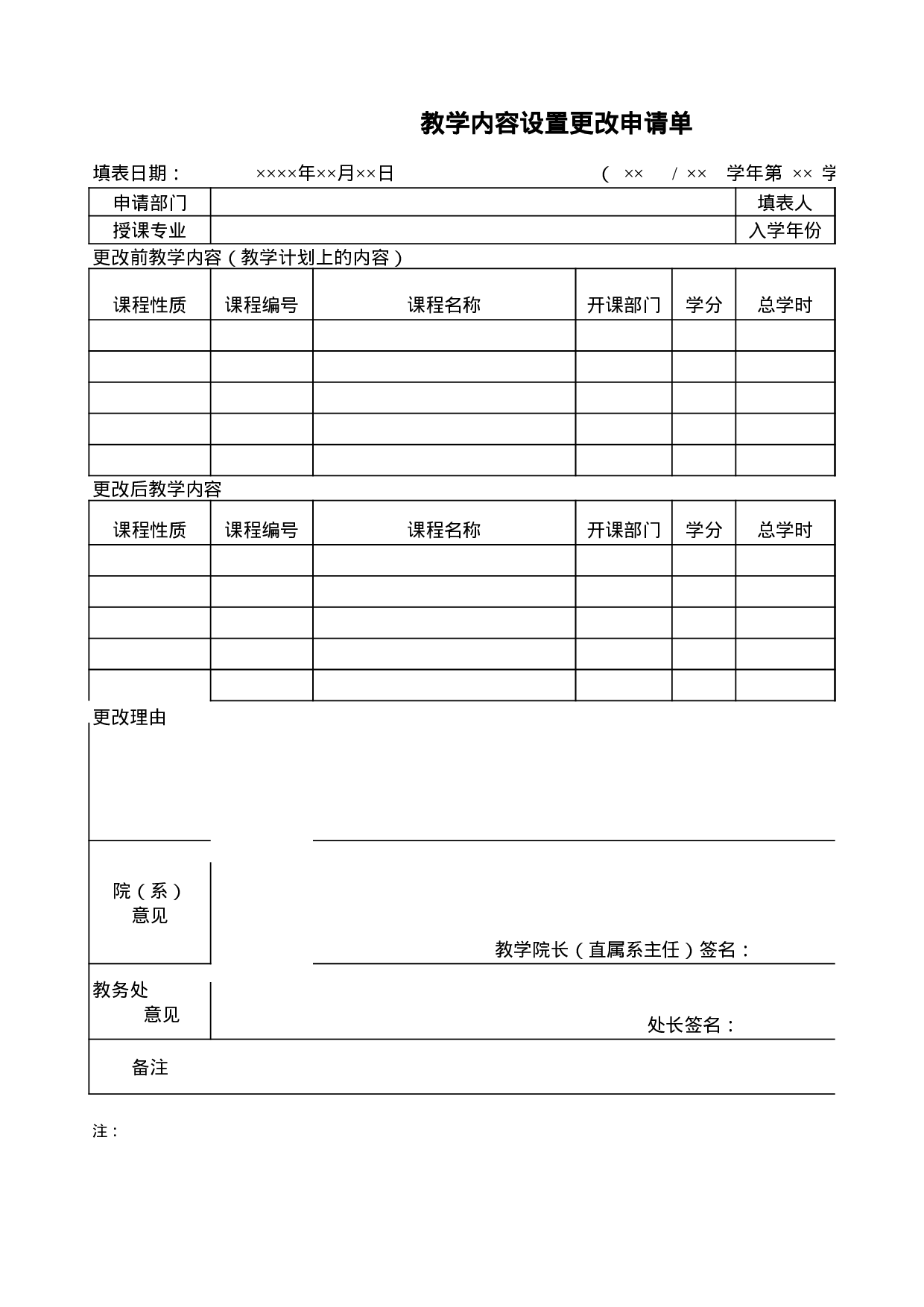 教学内容设置更改申请单.xls 第1页