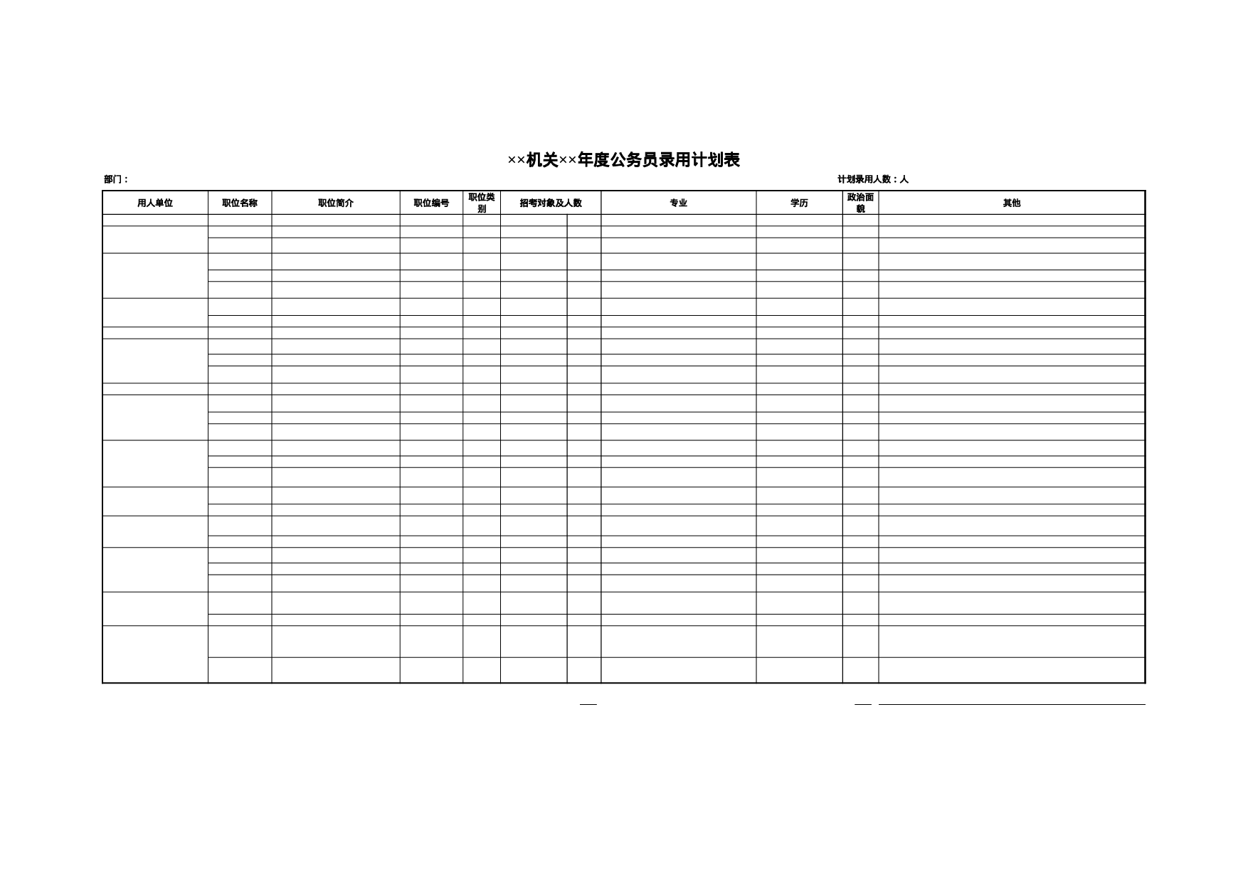 机关年度公务员录用计划表.xls 第1页