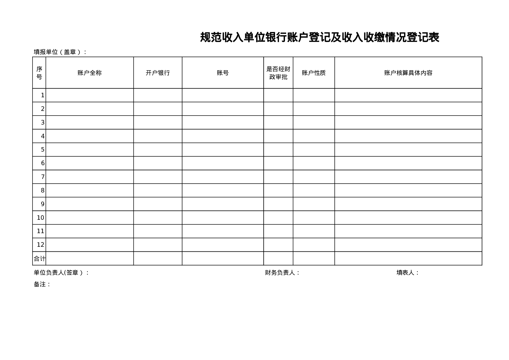 规范收入单位银行账户登记及收入收缴情况登记表.xls 第1页