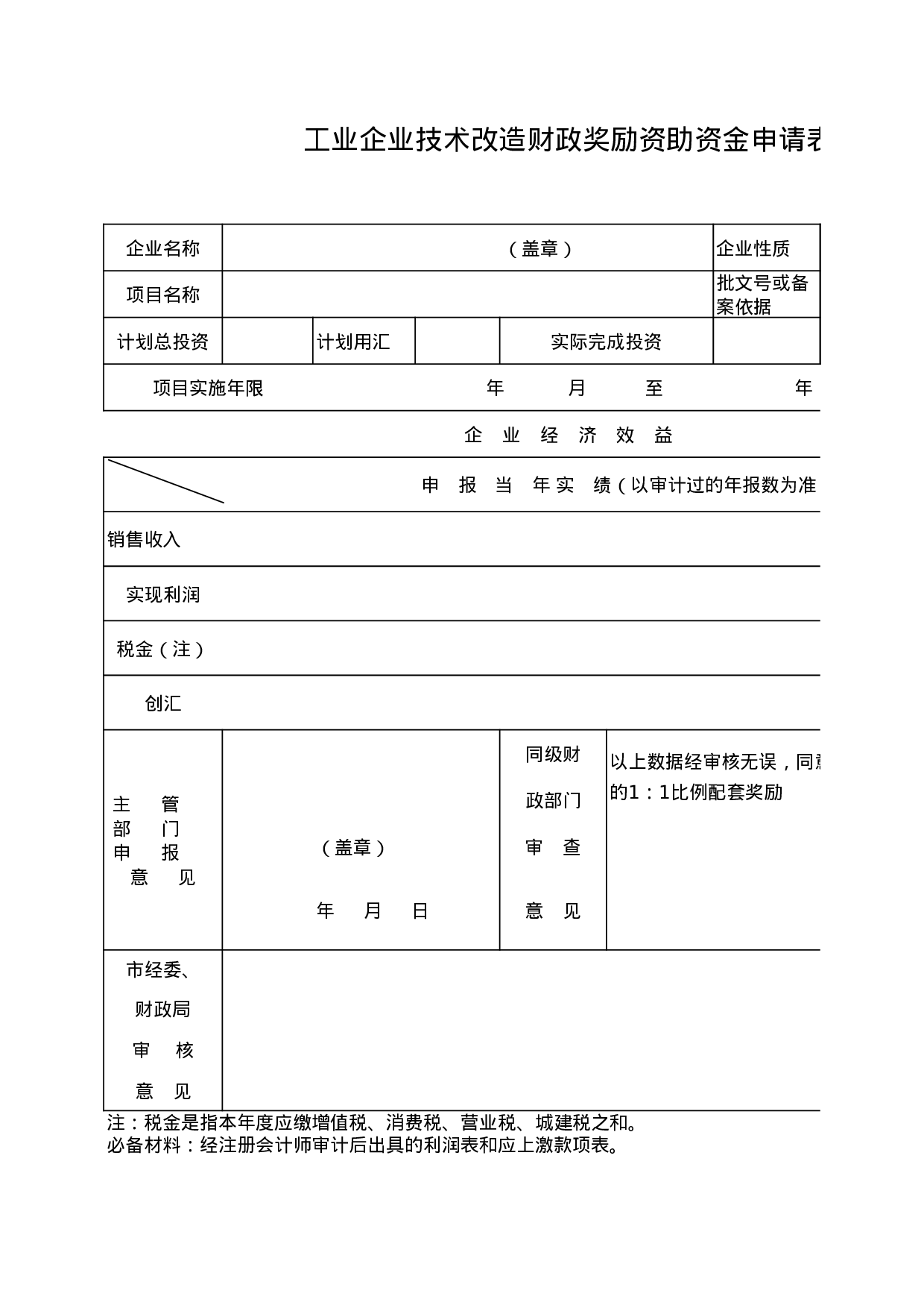 工业企业技术改造财政奖励资助资金申请表.xls 第1页