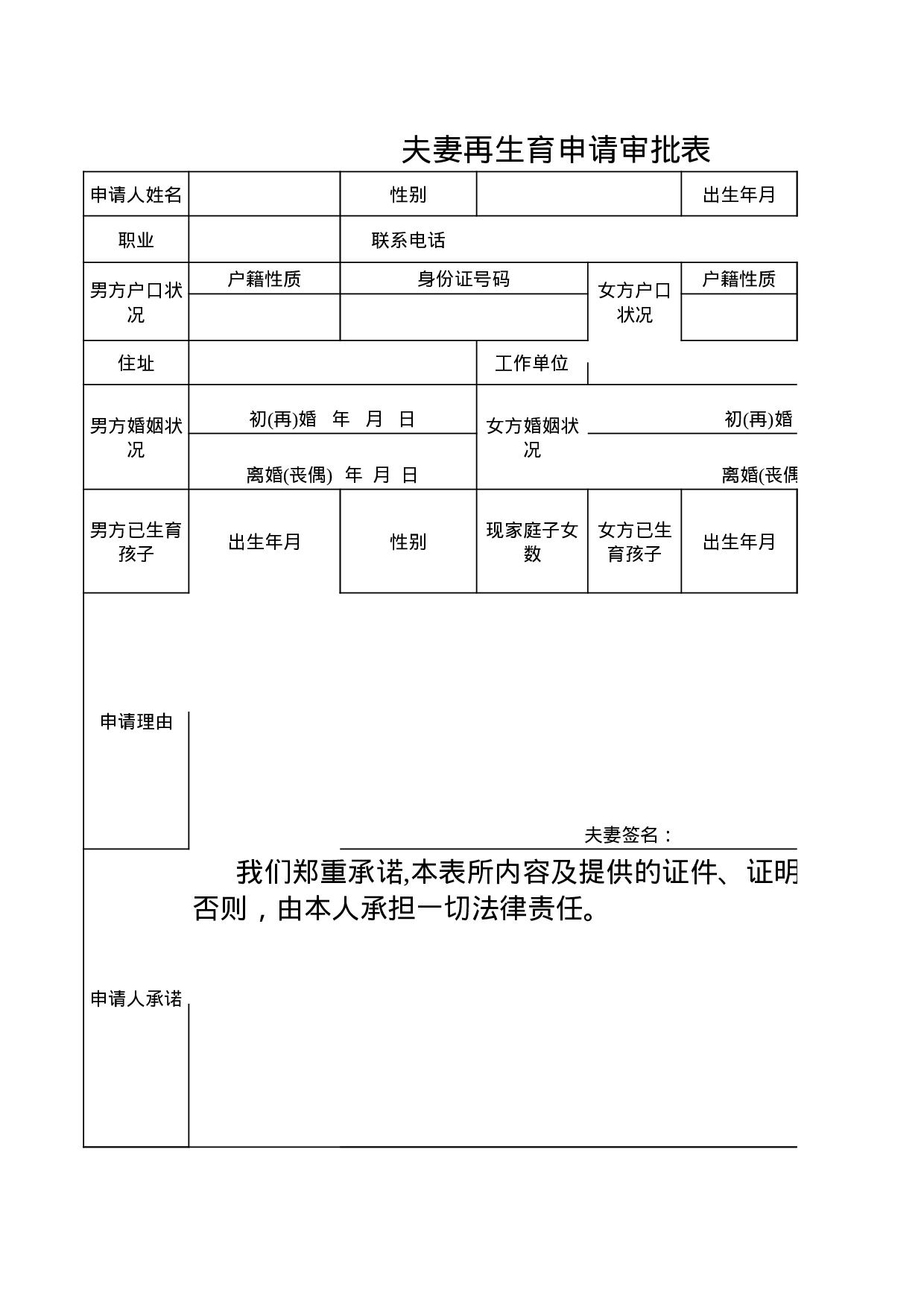 夫妻再生育申请审批表.xls 第1页