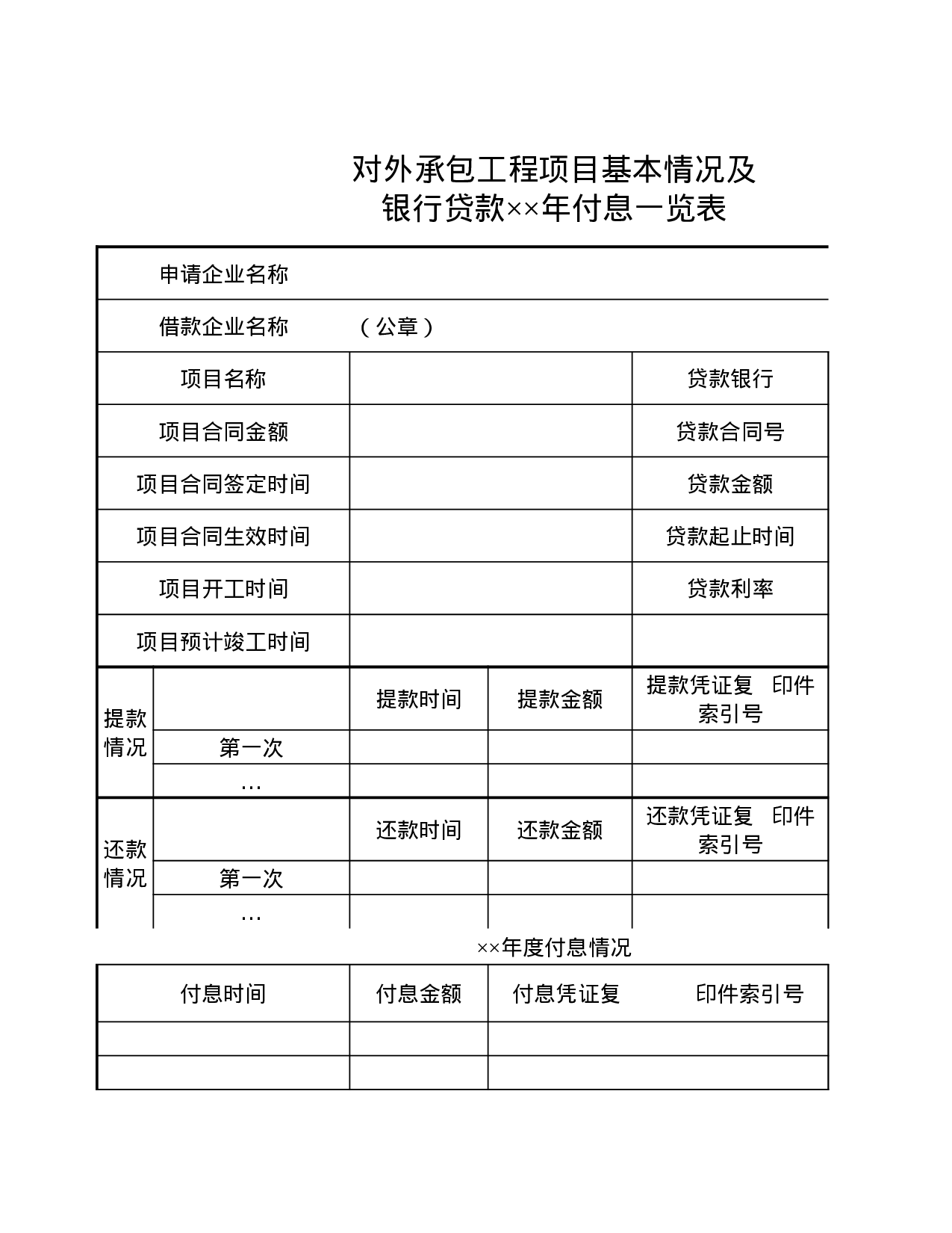 对外承包工程项目及银行贷款付息一览表.xls 第1页