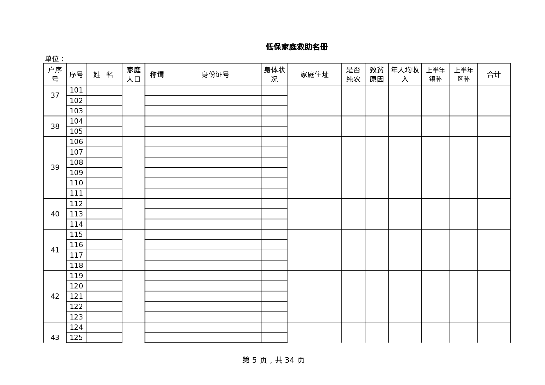 低保家庭救助名册.xls 第5页
