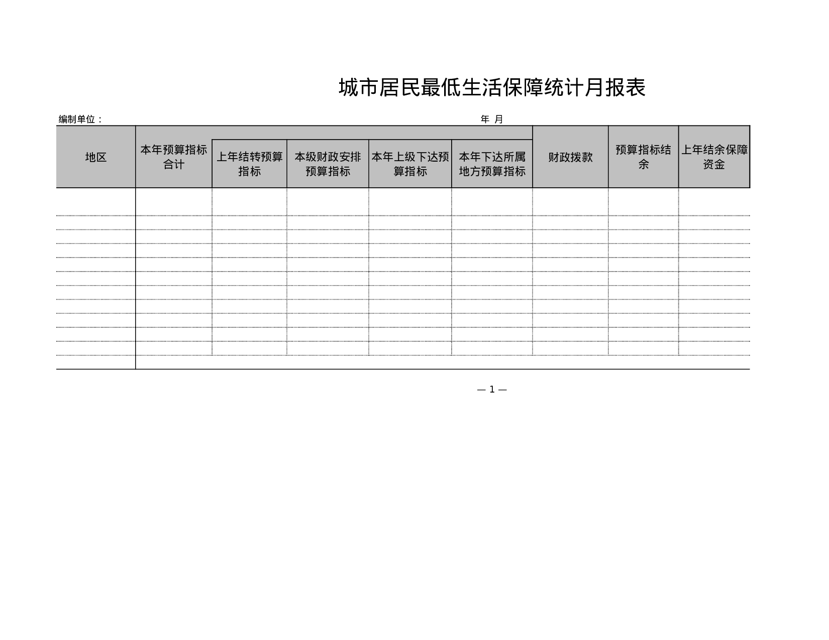 城市居民最低生活保障统计月报表.xls 第1页