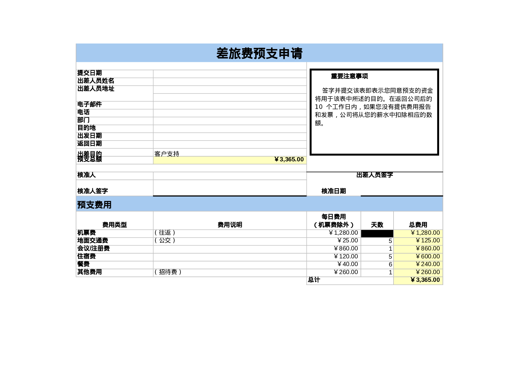 差旅费预支申请.xls 第1页