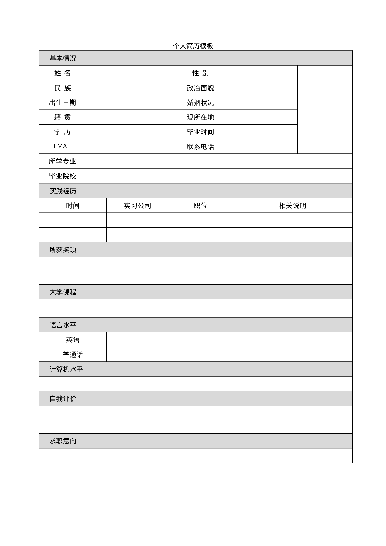 简历四页空白标准表格12.doc 第1页