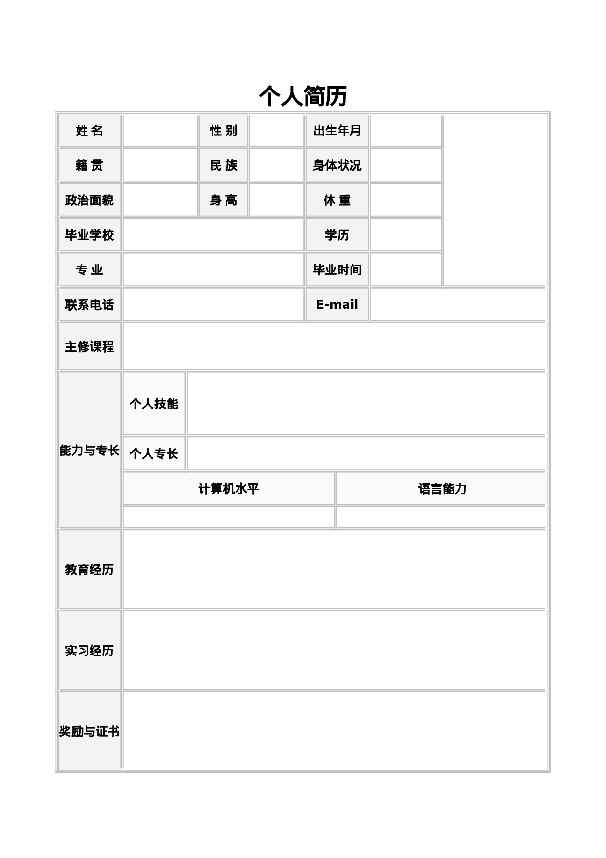 简历四页空白标准表格18.doc 第1页