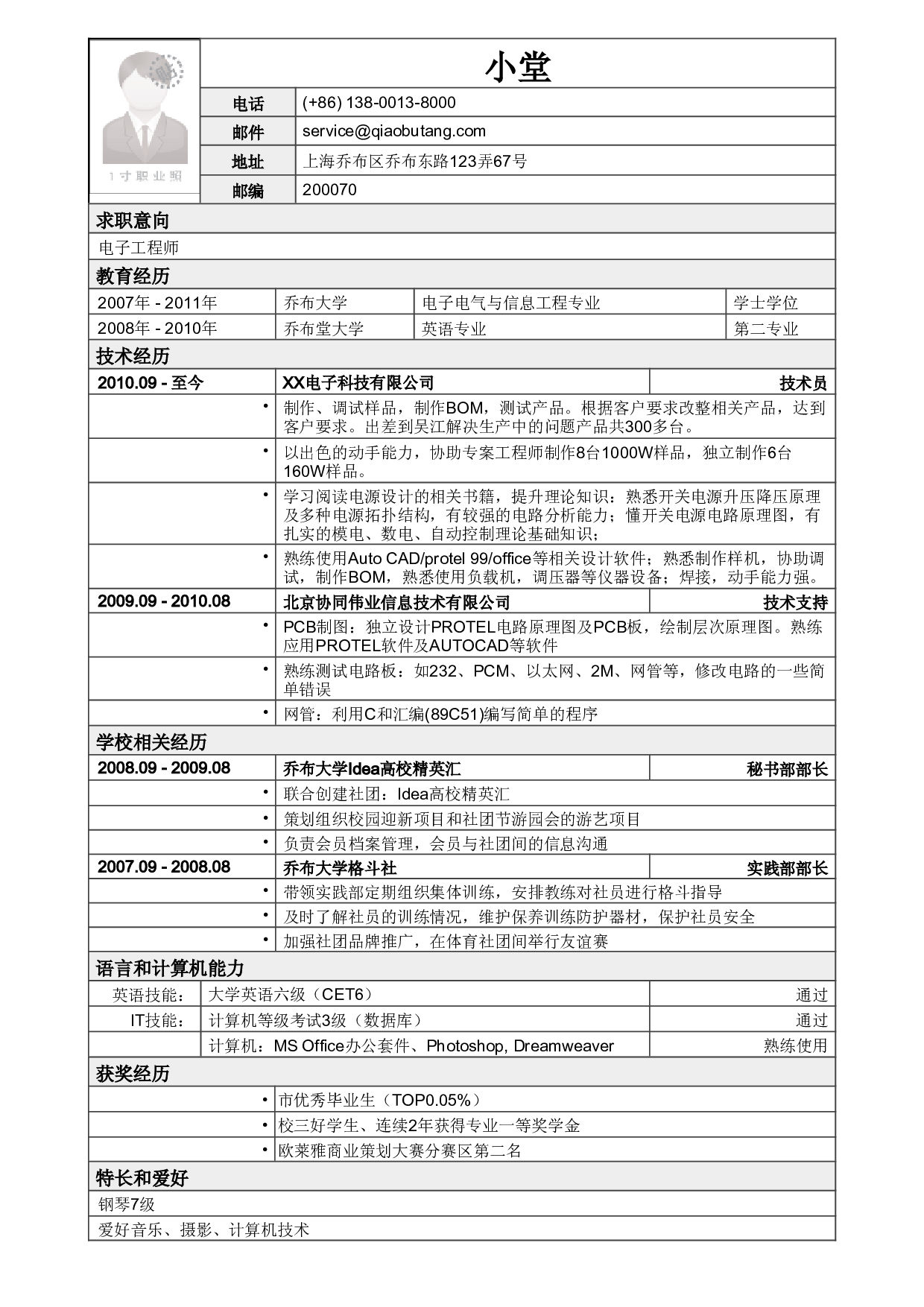 应聘电子工程师岗位简历模板.pdf 第1页