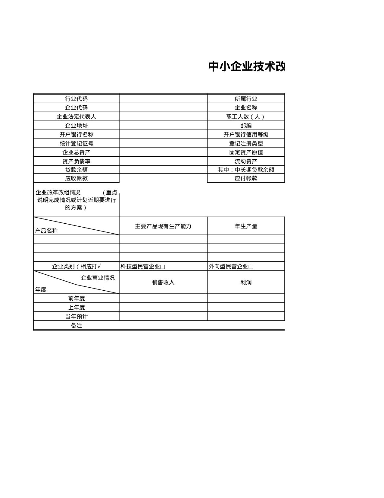 中小企业技术改造项目企业基本情况表.xls 第1页