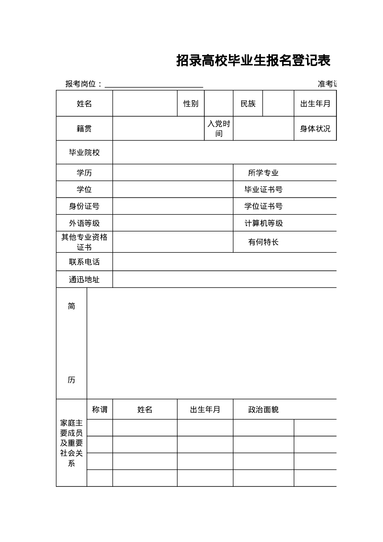 招录高校毕业生报名登记表.xls 第1页