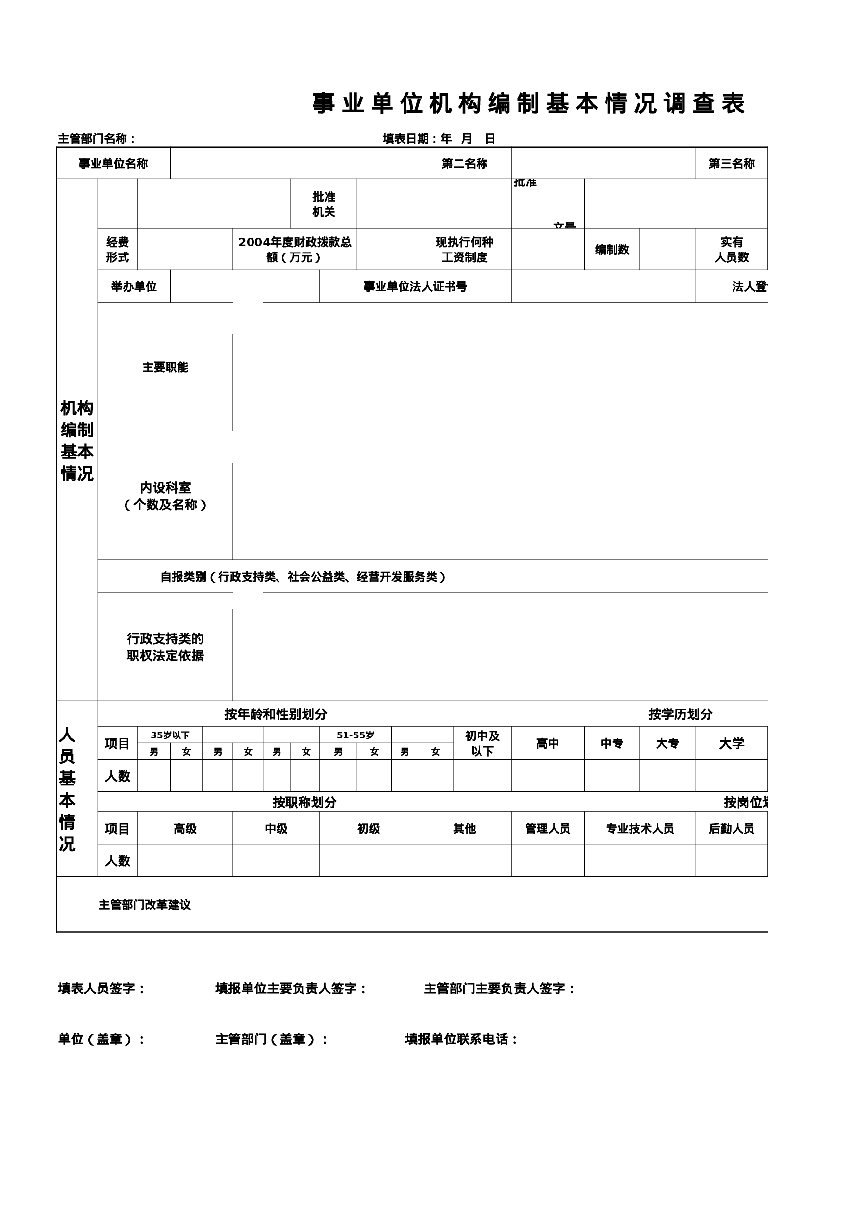 事业单位机构编制基本情况调查表.xls 第1页