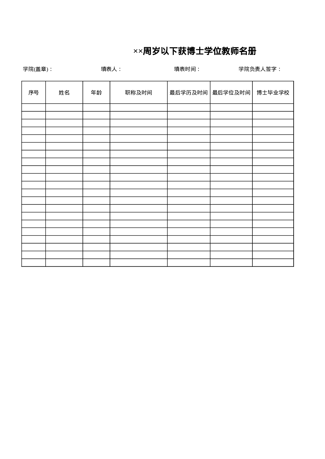 全院××岁以下教师获博士学位的教师名册.xls 第1页