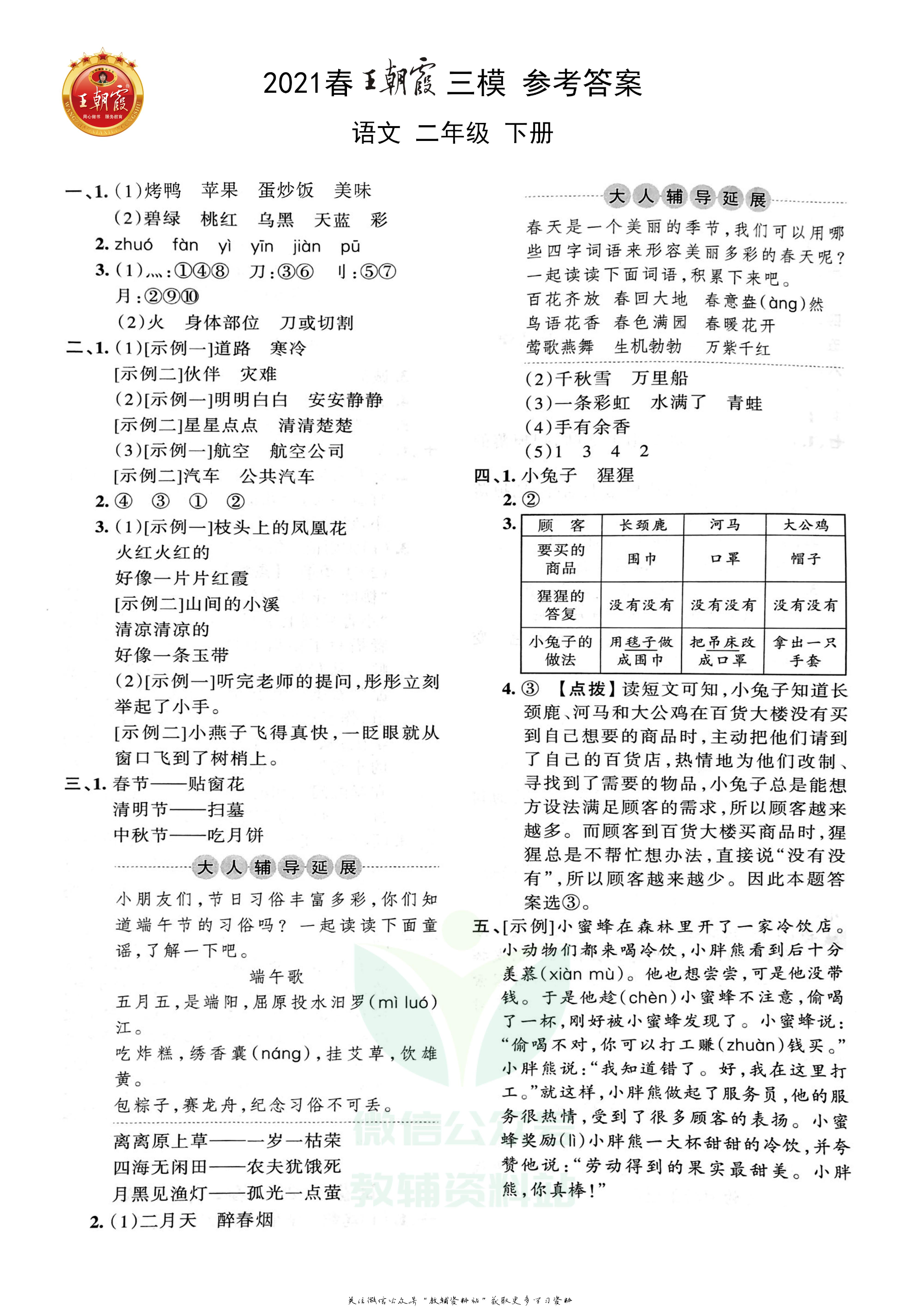 王朝霞三模二年级下册语文人教版2.pdf 第3页