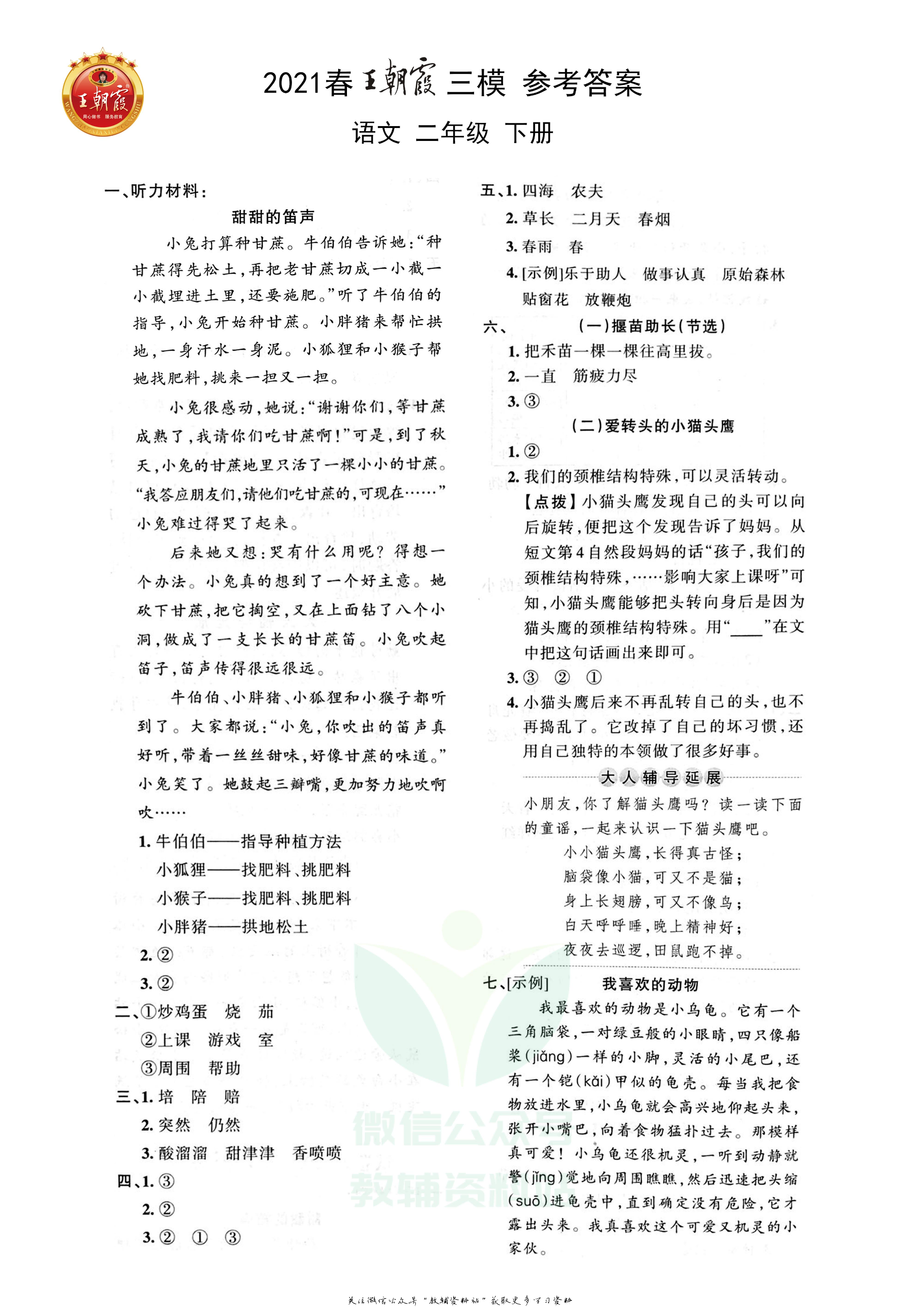 王朝霞三模二年级下册语文人教版1.pdf 第3页