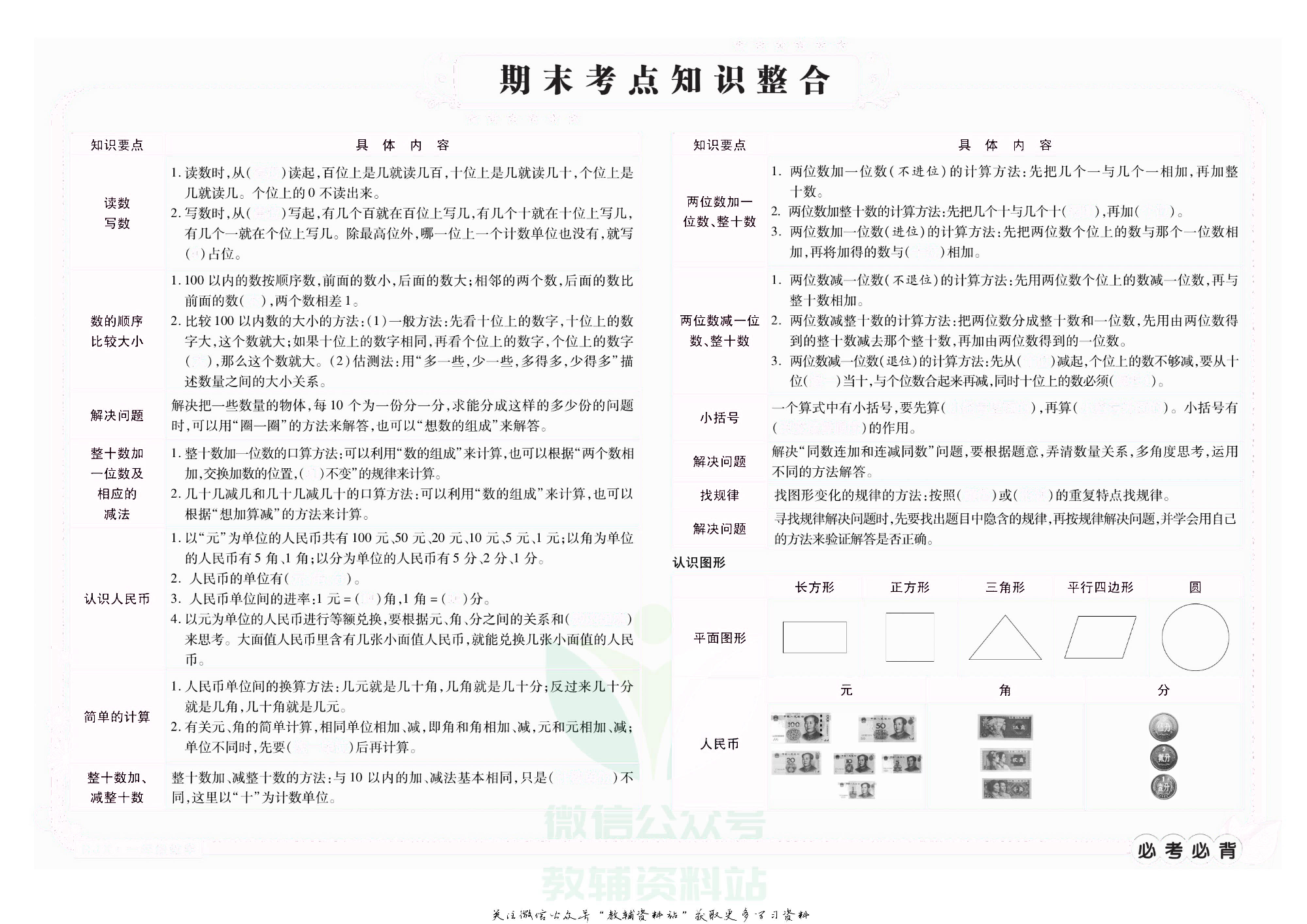 名师期末冲刺100分一年级下册数学人教版去答案版.pdf 第3页